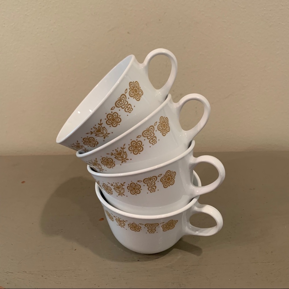 Four Vintage Butterfly Gold Coffee Cups